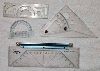 Vintage Drafting Tool Set–Alvin Angle Finder, Fairgate Protractor, Rulers  - Image 1 of 4