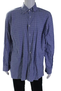 Canali Mens Plaid Button Down Dress Shirt Blue White Cotton Size Extra Large - Picture 1 of 4