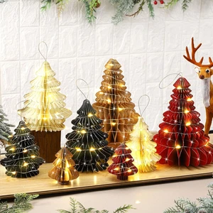 8 Pcs Paper Christmas Honeycomb Trees Centerpiece LED Lighted Honeycomb Christma - Picture 1 of 12