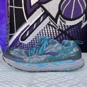Size 12.5 - Brooks Caldera 3 Shoes Mens Blue Camo Sneakers 1102951D493 - Picture 1 of 12