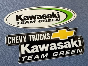 Lot 2 KAWASAKI & Chevy Trucks Races Motorcycle Racing RARE Promo Glossy STICKER - Picture 1 of 7