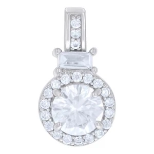 925 Sterling Silver Round & Emerald CZ Women's Halo Pendant Circle Charm - Picture 1 of 3