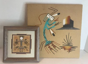 2 Navajo Sandpaintings Corn People Framed & Board Native USA Healing Art - Picture 1 of 10