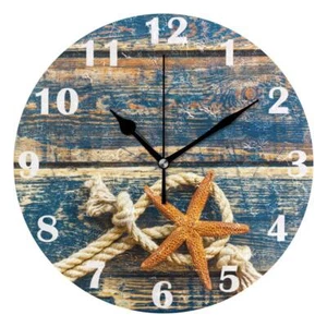 Summer Beach Starfish Wall Clock Silent Non Ticking Rrtro Wooden Clocks Batte... - Picture 1 of 8