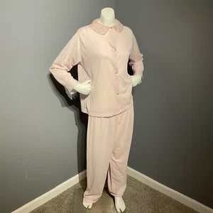 Vintage Pyjama Set Damen Gr. S/M rosa bestickt Blumen an Kragen & Ärmeln " - Bild 1 von 12