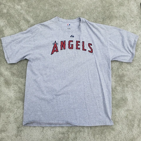 Anaheim Angels MLB Majestic Classic Gray Figgins #9 T-shirt (L) Logo Graphic Cover