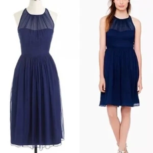 J CREW MEGAN KNEE DRESS SILK CHIFFON FORMAL 00 4 6 NAVY BLUE WEDDING PARTY NWT - Picture 1 of 1