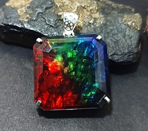92.05 Ct Natural Ammolite 925 Solid Silver Rainbow PENDANT Certified Gemstone - Picture 1 of 10