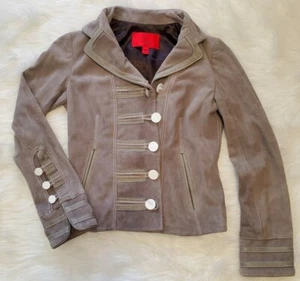 Z Spoke by Zac Posen Military Style Gray Grey Sueded 100% Leather Jacket Sz:0 - Picture 1 of 12