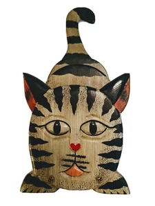 Wooden Cat Desktop Organizer. Black Striped Kitty w/3 Dividers to hold Files etc - Picture 1 of 8