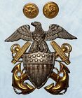 WWII Sterling & 1/20 10K Gold Navy Officer Hat Badge & Buttons by H&H Viking