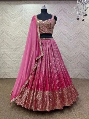 Indian Fancy Look Georgette Lehenga Choli And Dupatta For Women & Wedding Wear - Image 1 of 4