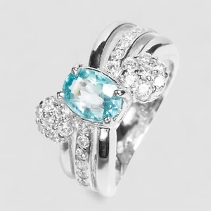 RARE Mint Blue Zircon 1.40Ct 925 Sterling Silver White Gold Plated Rings Size 6 - Picture 1 of 8