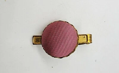 Vintage Gold Pink Fabric Upholstery Button 1 1/2 1.5" Tie Bar Clip Clasp Antique - Image 1 of 4