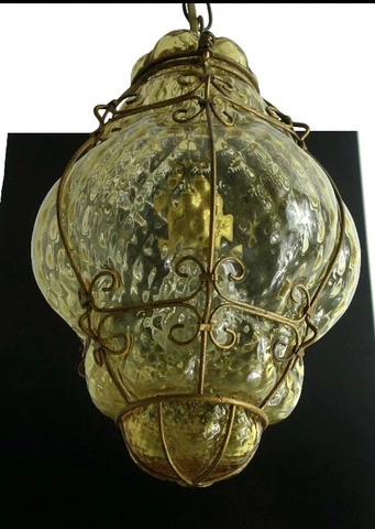 MID-CENTURY MODERN MURANO SEGUSO ITALY FROSTED GLASS LAMP PENDANT FIXTURE 1950s Cover