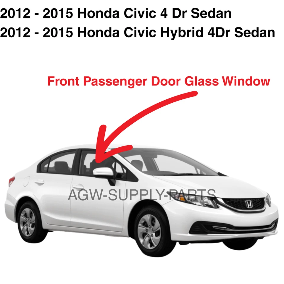 Fits 2012-2015 Honda Civic Sedan Passenger Side Right Front Door Glass Window - Imagem 1 de 3