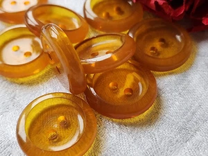 Lot 9 gros boutons vintage transparent orangé trous 2,5 cm ref 513 - Picture 1 of 2