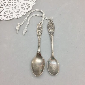 2 Antique Sterling Silver Vintage Miniature Spoon Christmas Santa Elf Reindeer - Picture 1 of 6