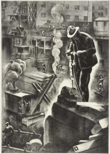 The Birth of a Skyscraper by Louis Lozowick 1938 Precisionist Lithograph Print - Picture 1 of 2