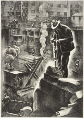 The Birth of a Skyscraper by Louis Lozowick 1938 Precisionist Lithograph Print - Image 1 of 2