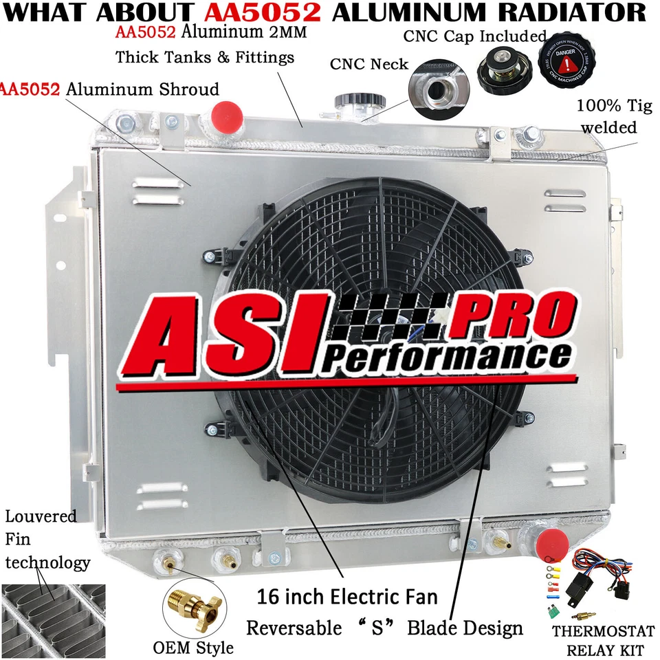 3-ROW RADIATOR+16" FAN FOR DODGE B150 250 RAM 1500 2500 3500 VAN TRUCK 3.9L 5.2L - Изображение 1 из 4