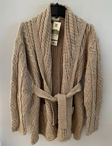 Carraig Donn Shawl Collar Cardigan Sweater 100% Wool Belted Ireland Size XL NWT - Picture 1 of 4