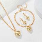 1set Simple Fashion Golden Heart Pendant Earrings Necklace Bracelet Jewelry Set