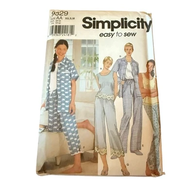 Simplicity 9329 Easy to Sew Pajamas Set XS S M Tank Short or Long Sleeve Pants - Image 1 of 2