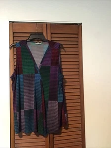 Dana Buchman 1X V Neck Pleated Blouse Multi Colored - Picture 1 of 4