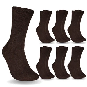 6 Pairs Non-Binding Brown Cotton Diabetic Crew Socks With Extra Wide Top For ... - Picture 1 of 8