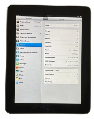 iPad Original (WiFi Only) / 16GB / MB292LL/ Silver Works / Reset / - Image 1 of 3