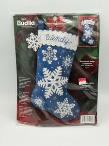 Vintage 2003 Bucilla Filzstrumpf Set glitzernde Schneeflocken 84956 Applikation - Bild 1 von 2
