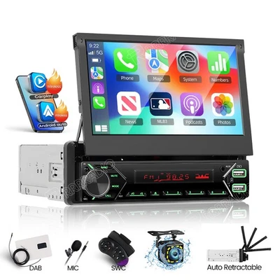 RRRRADIO 7" DAB+ Car Stereo Radio Flip out Single 1Din Carplay Flip Out Screen BT USB+Cam