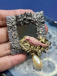 Vintage 1928 mirrored Tragedy/Comedy frame brooch - Picture 1 of 6