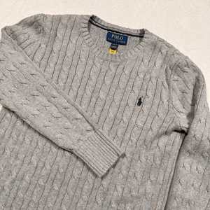 Polo Ralph Lauren Cable Knit Sweater Gray Youth Medium 10-12 Pullover Preppy - Picture 1 of 11