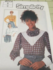 Vintage Simplicity Pattern 6995 Modest Blouses 3 Styles Size 8 Vee Yoke UNCUT - Picture 1 of 4