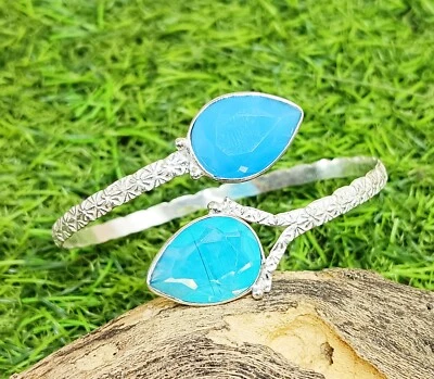 Gift Faceted Topaz Gemstone Cuff Bangle 925 Sterling Silver Plated New Jewelry - Image 1 of 3