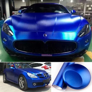 Air Free Brushed Steel Metal Satin Chrome Car Vinyl Wrap Sticker Stretch Blue US - Picture 1 of 3