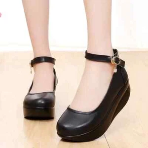 Women's Mary Jane Leather Nursing Shoes Round Toe Wedge Heel pumps Platform New - Picture 1 of 26