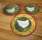 3 Certified Susan Winget Patchwork ROOSTER  Multicolor Serving Bowl Platters