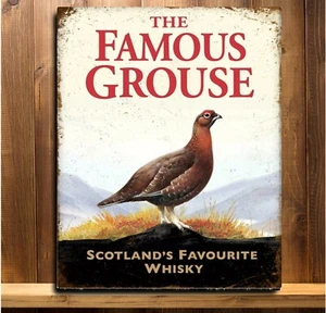 FAMOUS GROUSE Targa Metallo Vintage Retrò Uomo Caverna Bar Pub Capannone Insegna Parete - Foto 1 di 1