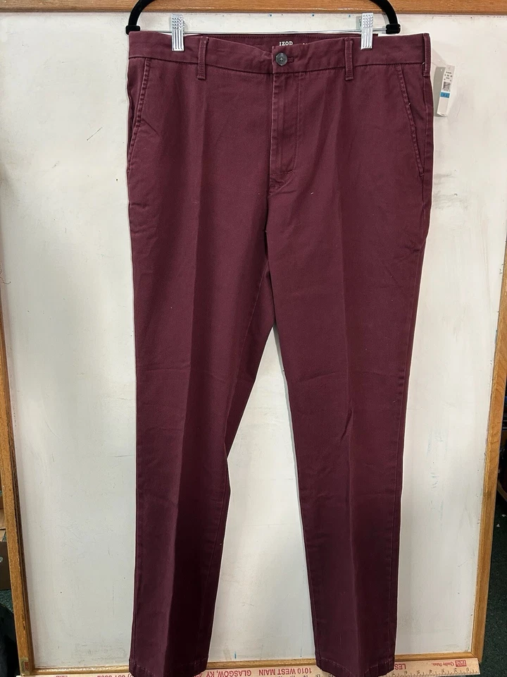 IZOD Men's Saltwater Stretch Flat Front Slim Fit Chino Pant Size 36X34 Burgundy - Image 1 of 4
