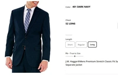 SIZE: 52 LONG BLUE Haggar Big & Tall Active Serie Herringbone Black Suit Jacket - Image 1 of 2