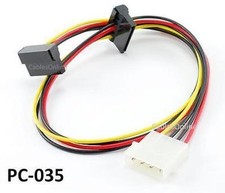 20inch 4-Pin Molex Male to Dual 90 Degree SATA 15-Pin Female Power Cable, PC-035