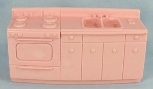 Kitchen Sink Stove Combination Pink Plastic Dollhouse Miniature Unmarked #60 - Picture 1 of 6