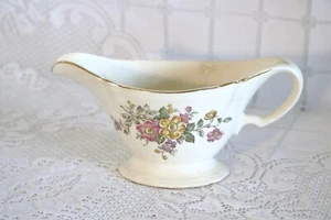 EDWIN KNOWLES CHINA USA SEMI-VITREOUS Pink Yellow Flowers 1944 Gravy Sauce Boat - Picture 1 of 6