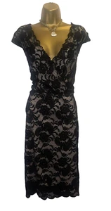Lipsy Black Cream Floral Lace Bodycon Dress Size 18 Occasion Party Wedding - Picture 1 of 14