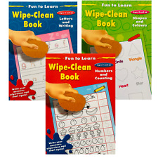 3 x Early Learning Pre-School Books Shapes Colours Letters Numbers A4 Wipe Clean