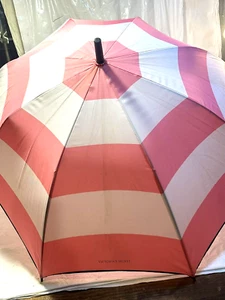 Victoria's Secret Umbrella Parasol Iconic Signature Pink White Black Stripe - Picture 1 of 10