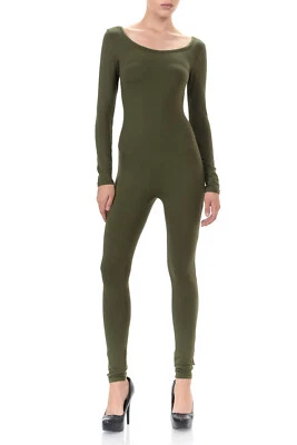 女士 COTTON SPANDEX 长袖圆形颈部猫服连体裤美国制造 — 第 1/3 张图片